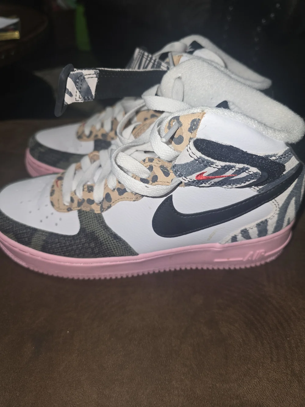 Nike Women's Multicolor Animal Print High-Top Athletic Shoes with Pink Sole